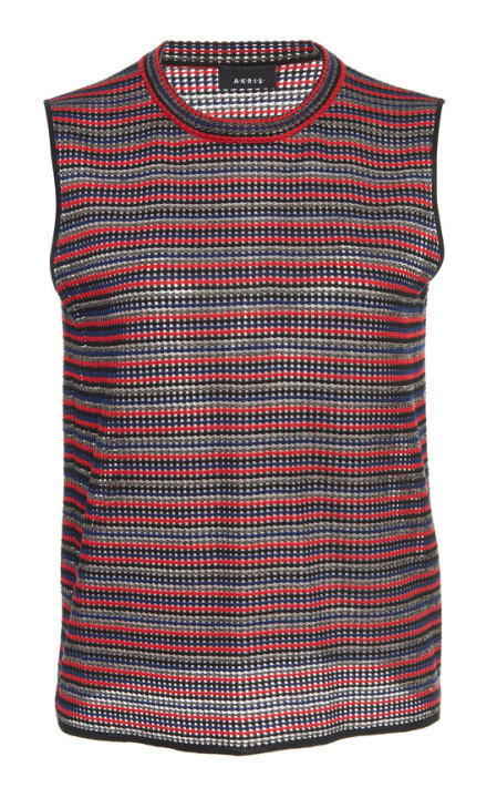 Striped Sleeveless Silk Knit Top展示图