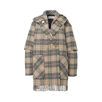 Fringy Check Oversized Cotton-Wool Blend Jacket