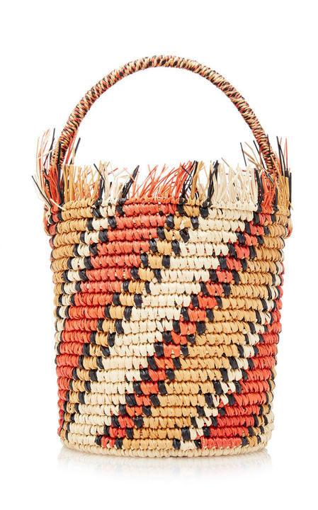 Striped Straw Mini Bucket Bag展示图