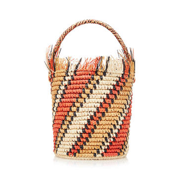 Striped Straw Mini Bucket Bag