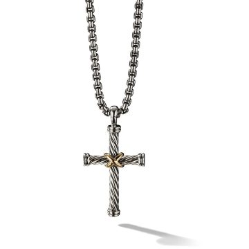 Silver and 18kt yellow gold Cable Cross Enhancer pendant