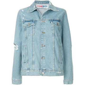 distressed logo denim jacket