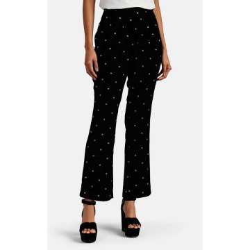 Eunice Embroidered-Polka-Dot Silk Velvet Trousers
