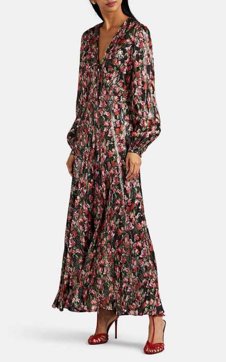 Geena Metallic Floral Silk Maxi Dress展示图