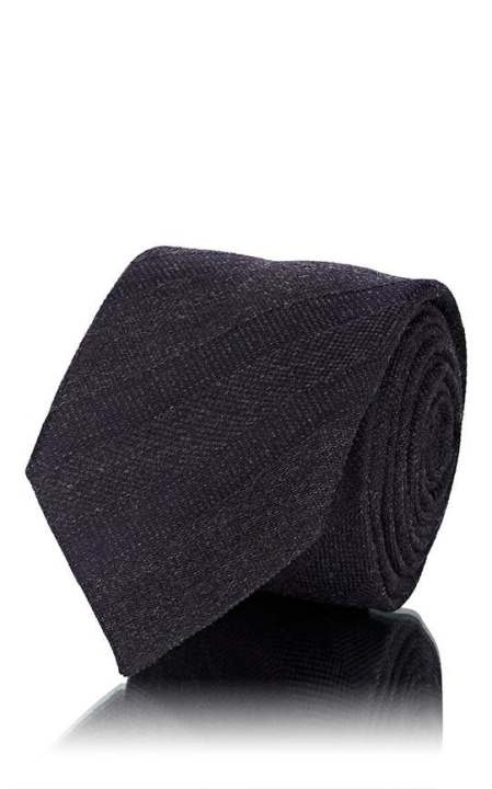 Tonal-Striped Mixed-Stitch Wool-Silk Necktie展示图