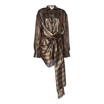 Drape Front Metallic Mini Shirt Dress