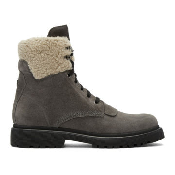 Grey Suede Patty Military Boots