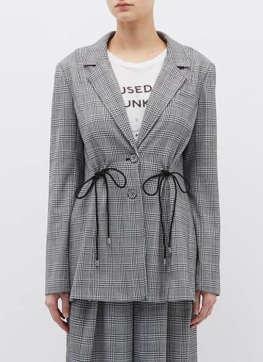 'Hopes Up' drawstring houndstooth check plaid blazer展示图