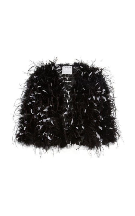 Black Dyed Silver Fox With Black Ostrich Feather And White Burnt Coque Feather Jacket展示图