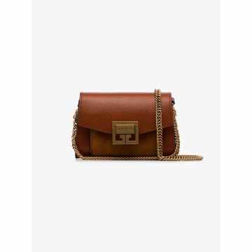 brown Logo clasp-front leather and suede mini bag