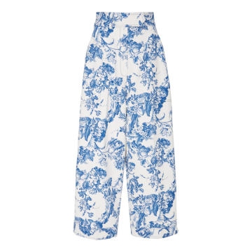 Wide-Leg Cropped Floral Stretch-Cotton Trousers