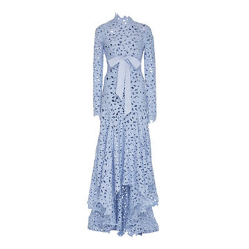 Asymmetric Floral Eyelet Gown