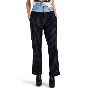 Striped Wool-Blend & Denim High-Rise Pants