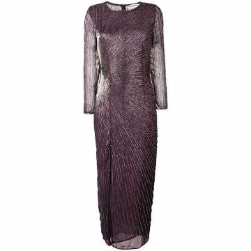 bead embroidered slit front dress