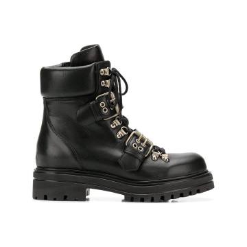buckled strap combat boots
