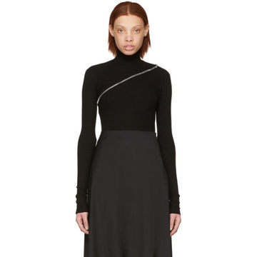 Black Asymmetric Zip Turtleneck