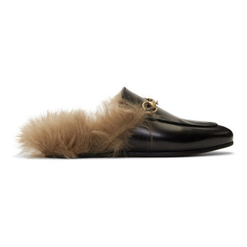 Black Fur-Lined Princetown Slippers