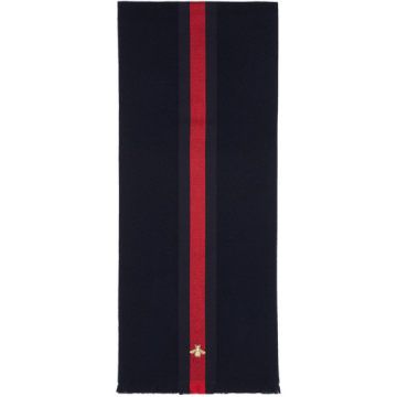 Navy Cashmere Web Bee Scarf