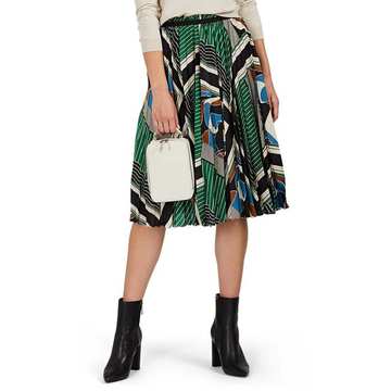 Geometric-Print Satin Pleated-Front Midi-Skirt