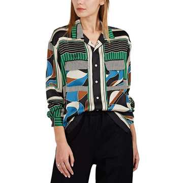 Geometric-Print Satin Blouse