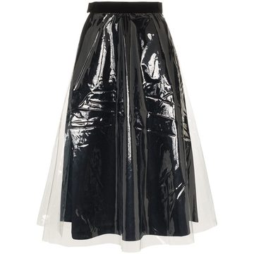 Vinyl-overlay high-waisted cotton-blend skirt