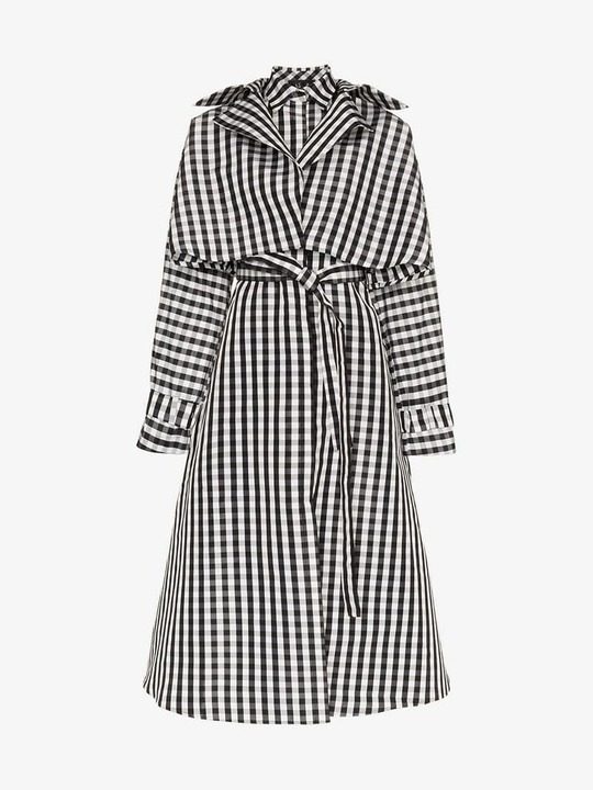 Gingham belted silk coat dress展示图