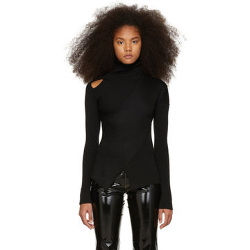 Black Knit Shoulder Exposure Turtleneck