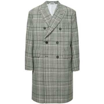 checked double-breasted coat