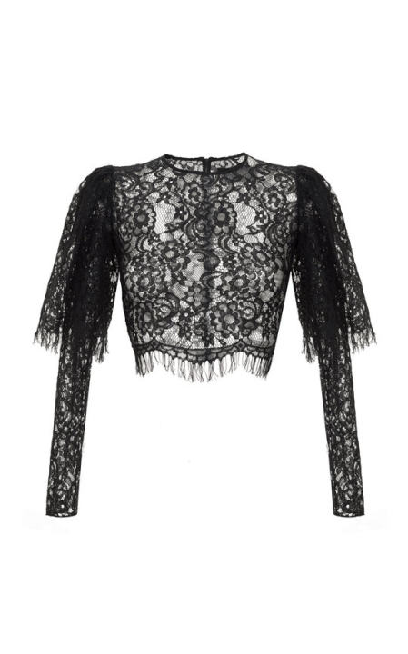 Embroidered Lace Puffed Sleeve Crop Top展示图