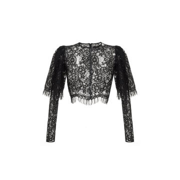Embroidered Lace Puffed Sleeve Crop Top