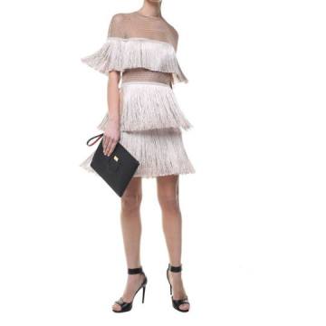Vatanika Design Fringed Stretch-crepe And Mesh Mini Dress