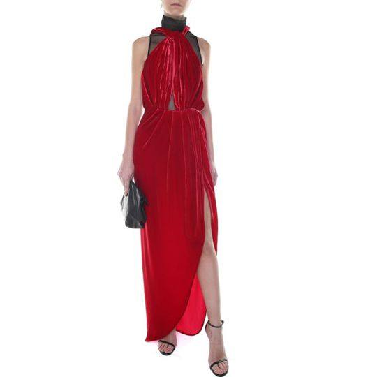 Vatanika Design Backless Silk-velvet Long Dress展示图