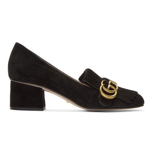 Black Suede GG Marmont Loafer Heels展示图