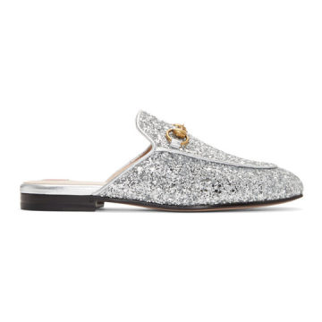 Silver Glitter Princetown Slippers