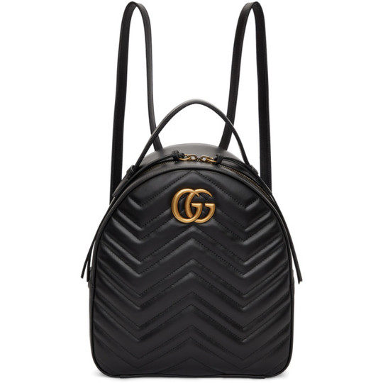 Black GG Marmont Quilted Chevron Backpack展示图