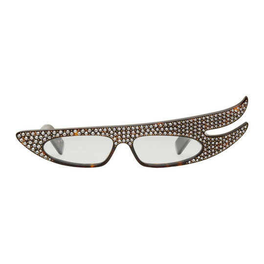 Tortoiseshell Asymmetric Rhinestone Sunglasses展示图