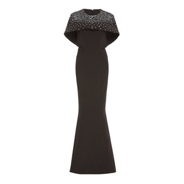 Espresso Sequin Fitted Shoulder Cape Gown