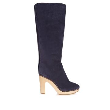 Shearling-lined suede block-heel boots