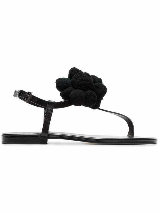 black Arjan pom pom leather sandals展示图
