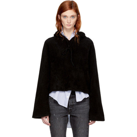 Black Cropped Cashmere Hoodie展示图