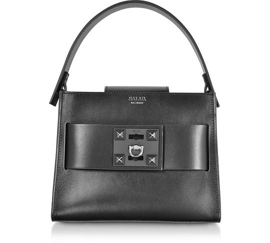 Ludo Basic Black Leather Satchel Bag展示图