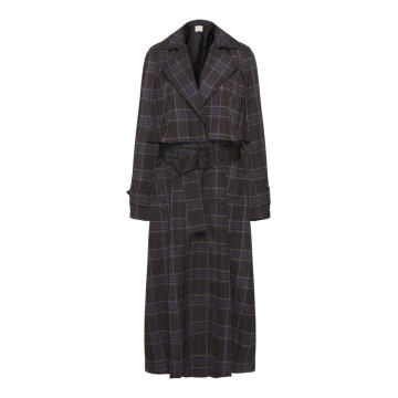 Plaid Belted Twill Trench Coat