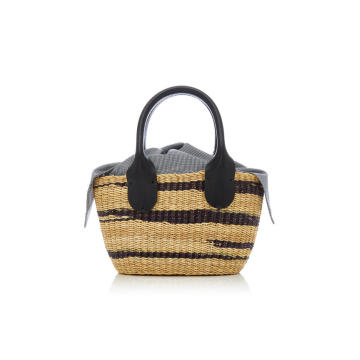 Galet Mini Leather-Trimmed Straw Tote