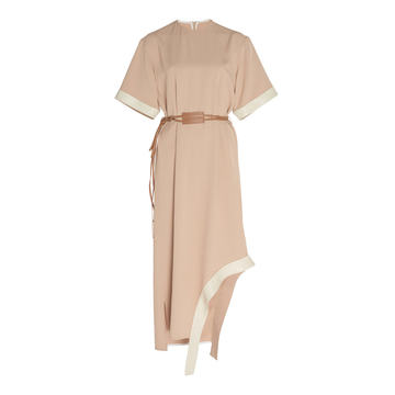 Asymmetric Belted Poplin Midi Dress