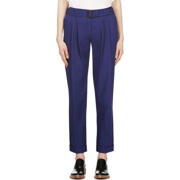 Navy Blue Belted Cotton Trousers