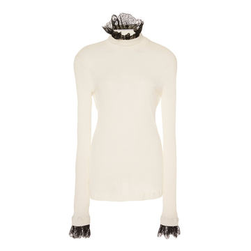 Ruffle Turtleneck Wool Sweater