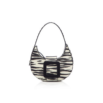 Cindy Buckle Haircalf Zebra Print Mini Hobo Bag