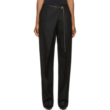 Black Wool & Leather Angled Aggy Trousers