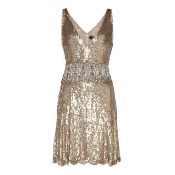 Effie V-Neckline Jeweled Mini Dress