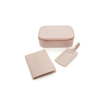 M'Onogrammable 3 Piece Travel Set In Pink Croco